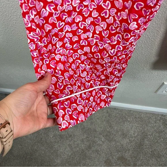 J. Crew Red 100% Cotton Lounge Pants with Pink Heart Pattern Women’s Small - Picture 5 of 8